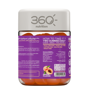 Bottle of 360 Nutrition Essential D3 + K2 dietary supplement with label showing vitamin capsules inside.